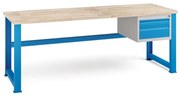 Dielenský stôl KOVONA, 2 zásuvky na náradie, buková škárovka, pevné nohy, 2100 mm