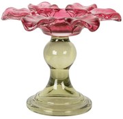 Ružovo-zelený sklenený svietnik kvetina Colorful Garden - Ø 14*11 cm