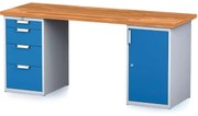 Alfa 3 Dielenský stôl MECHANIC I so zásuvkovým boxom a skrinkou na náradie namiesto nôh, 4 zásuvky, 2000 x 685 x 880 mm, modré dvere