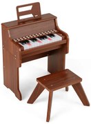 25-klávesové mini digitálne piano so stoličkou, detské piano s nastaviteľnou rýchlosťou, hnedé