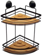 Rohová kúpeľňová polica, dvojitá, čierno-bambusová