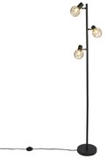 Dizajnová stojaca lampa čierna so zlatom 3-svetlo nastaviteľné - Mesh