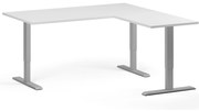 Výškovo nastaviteľný stôl, 160x160 cm, 3 motory, L/P, sivá podnož, biela