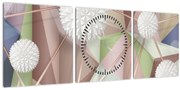 Obraz - 3D Abstrakcia v pastelových farbách (s hodinami) (90x30 cm)