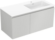 Mexen Rivel, kúpeľňová skrinka 100 cm s pravým umývadlom Otis, 1S, 1D, drážkovaná, sivá matná/biela matná - 91A23-10047-3-BBFF62-W18P01