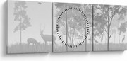 Obraz - Lúka s jeleňami (s hodinami) (90x30 cm)