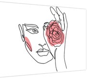 Obraz - Line art tvár s ružou (90x60 cm)