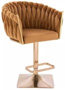 LuxuryForm DESIGN Barová stolička NORDEN VELUR na zlatej hranatej podstave - medová