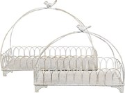 2ks biely antik kovový dekoračný košík s vtáčikmi Bird - 39*20*30 / 30*15*22 cm