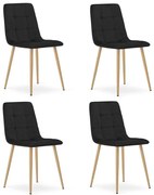 Set štyroch jedálenských stoličiek KARA zamatové, čierne / hnedé nohy (4 ks)