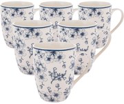 Súprava 6 keramických hrnčekov Nežné kvety 300 ml, modrá