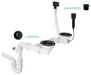 Gamma Gamma, 2-komorový automatický sifón pre granitové drezy s hranatým prepadom, čierna matná, GMA-1AP21ZBKLB