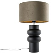 Dizajnová stolová lampa čierna zamatový tienidlo taupe so zlatom 35 cm - Alisia