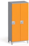 Šatníková skriňa S4, 2 oddiely, 1400 x 600 x 400 mm, demont, otočný zámok, sivá/oranžová