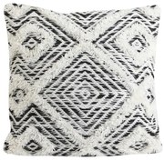 Bielo-čierny vankúš Udim s ornamentmi a strapcami - 45 * 45 cm