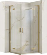 Štvorcový sprchový kút REA HUGO DOUBLE GOLD BRUSH 80x80, zlatý kartáčovaný/transparent - bez vaničky