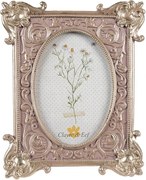 Ružovo-strieborný fotorámik s kvetmi Romantique - 17*3*21 cm / 10*15 cm