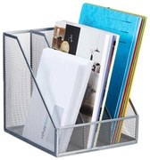 Kovový stolový organizér na dokumenty Relaxdays – 3 priehradky, strieborný (RD10047543)