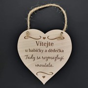 AMADEA Drevené srdce s textom Vitajte u babičky a deduška, tu.., masívne drevo, 16 x 15 cm