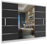 Šatníková skriňa 232 cm Belini biely mat / čierny mat s posuvnými dverami a zrkadlom MBP SZP4/2/1W/2B1L/0/AL