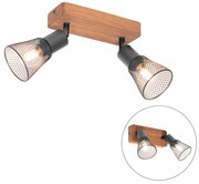 Priemyselné bodové svetlo čierne s drevom 2-svetlo - Kristina
