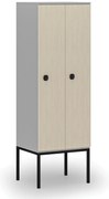 Drevená šatníková skrinka S4 s podnožou, 2 oddiely, 1871 x 600 x 500 mm, demont, kódový zámok, sivá/breza
