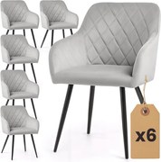 Sada šiestich jedálenských stoličiek VELTO zamatové, sivé / čierne nohy (6 ks)
