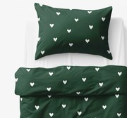 Goldea detské bavlnené obliečky - srdiečka na tmavo zelenom 140 x 200 a 70 x 90 cm