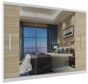 Šatníková skriňa 232 cm Belini biely mat / dub sonoma s posuvnými dverami a zrkadlom MS SZP4/2/1W/2DS1L/0/AL