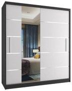 Šatníková skriňa 133 cm Belini čierny mat / biely mats posuvnými dverami a zrkadlom MBP SZP2/2/B/W/0/AL