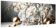 Obraz - Orchidea a zlaté gule (s hodinami) (90x30 cm)