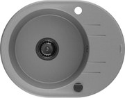 Mexen Kevin granitový jednokomorový drez s odkvapkávačom 586 x 458 mm, Šedá, Sifón Čierna - 6517581005-71-B