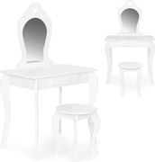 Veľký drevený detský toaletný stolík so zrkadlom pre dievčatá biely
