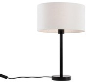 Stolná lampa čierna s oválnym ľanovým tienidlom biela 35cm - Simplo