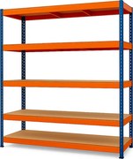 Regál 200x120x50 cm lakovaný 5-policový, nosnosť 1000 kg - modro-oranžový