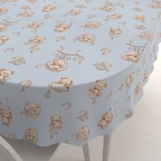 Biante Detský bavlnený oválny obrus Sandra SA-615 Medvedíky v košíčkoch na modrom 50x100 cm