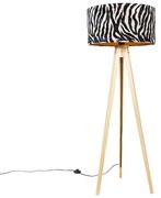Stojaca lampa drevená s látkovým tienidlom zebra 50 cm - Tripod Classic