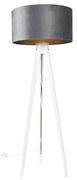 Moderná stojaca lampa trojnožka biela s sivým zamatovým tienidlom 50 cm - Tripod Classic