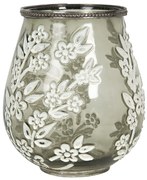 Sklenený svietnik na čajovú sviečku s kvietkami - Ø 15*18 cm