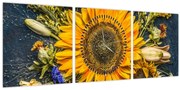 Obraz - Jesenné kvety (s hodinami) (90x30 cm)