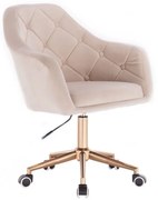LuxuryForm DESIGN Kreslo ANDORA VELUR na zlatej podstave s kolieskami - krémové