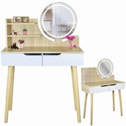 Dekorstudio Jumi Toaletný stolík s LED zrkadlom SCANDI biely+svetlý buk
