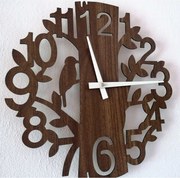 Drevené nástenné hodiny Strom života s vtáčikom | HELFERN: HDF - Orech Strieborné ručičky 30 cm 3757-112552 HDF0162