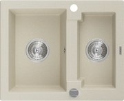 Mexen Carlos granitový 1,5-komorový drez 582 x 475 mm, Béžová, sifón Chrómová - 6518581500-69