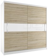 Šatníková skriňa 200 cm Belini biely mat / dub sonoma s posuvnými dverami  SI SZP1/2/W/DS/W/UU
