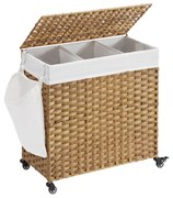 Kôš na bielizeň s kolieskami z umelého ratanu AVA, 140l, prírodná hnedá Jurhan