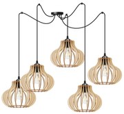 Závesné svietidlo Timber Spider 3, 5x drevené tienidlo