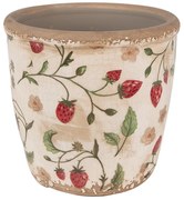 Béžový keramický obal na kvetináč s jahôdkami Wild Strawberries S - Ø 14*13 cm