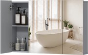 kleankin 3-Door Wall-Mounted Bathroom Mirror Cabinet with Adjustable Shelves and Soft-Close Hinges — Gray, 35.4 x 5.9 x 23.6 in | Aosom