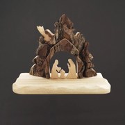 AMADEA Drevený betlehem s kôrou, masívne drevo, 13x10x3 cm